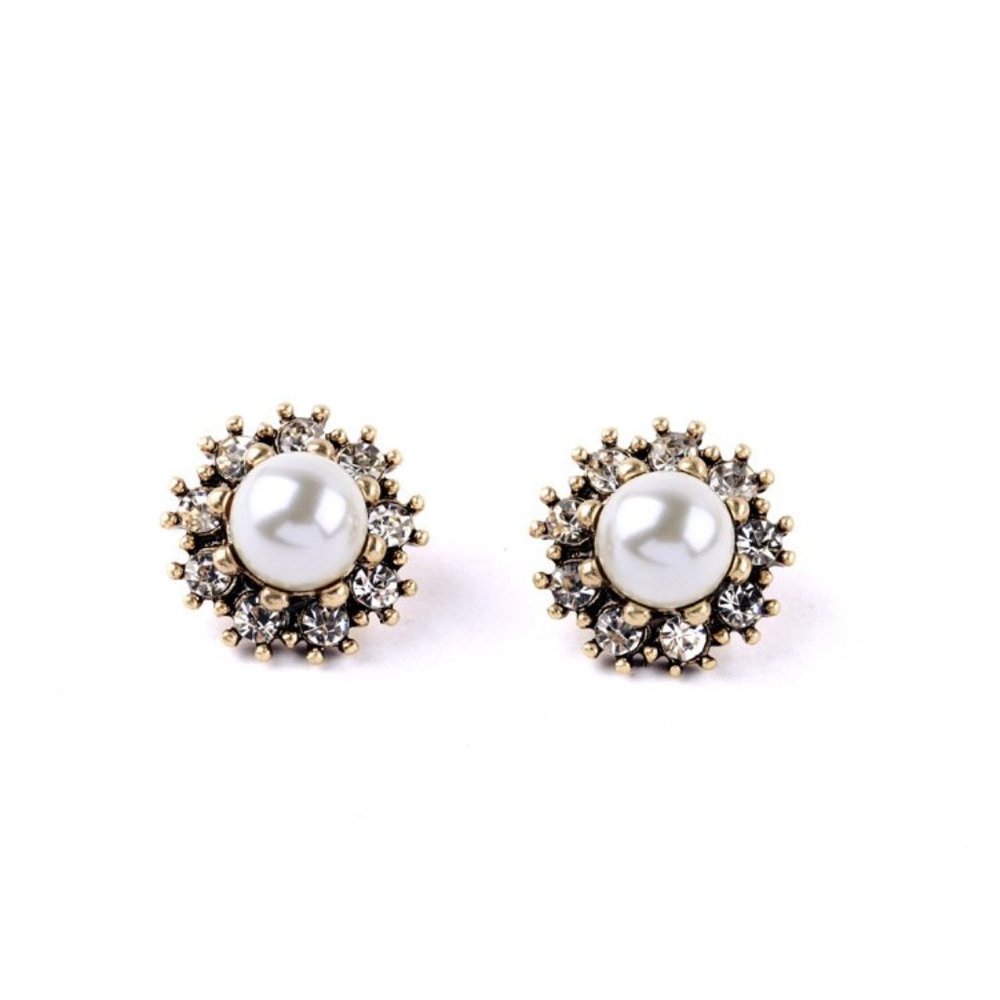 3x Boho Pearl Stud CZ Earrings